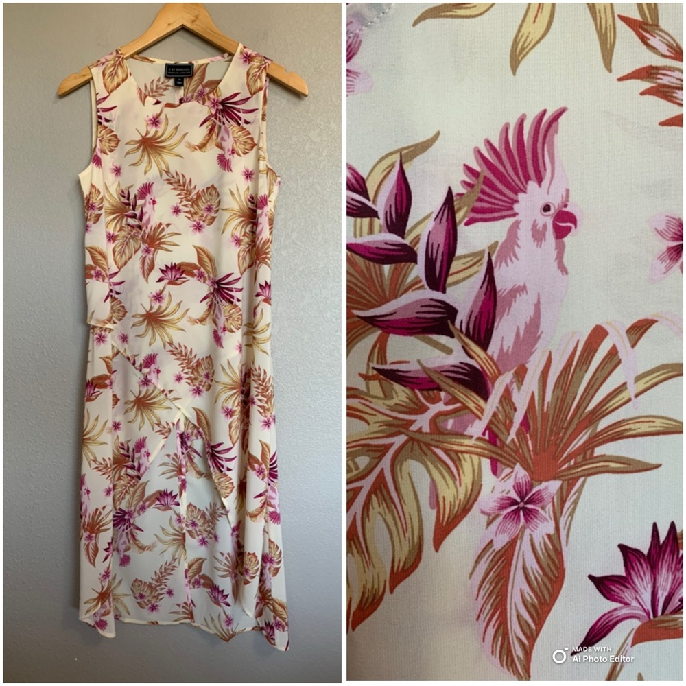 G By Giuliana Tropical Bird Print Sleeveless High Low Tunic Top Size XS NWOT